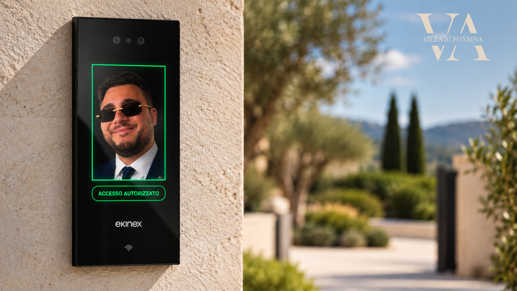 Concept Dico con il ritratto di Michele Argenziano, riquadro verde e messaggio Accesso autorizzato